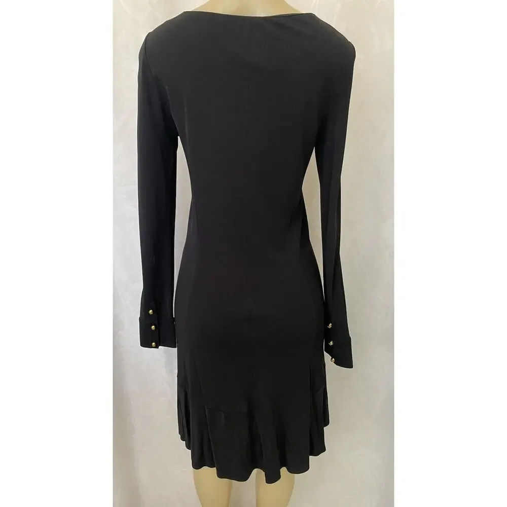 Tory Burch Foster Long Sleeve Ruffle Hem Black Dress Shift 32529 Round N…